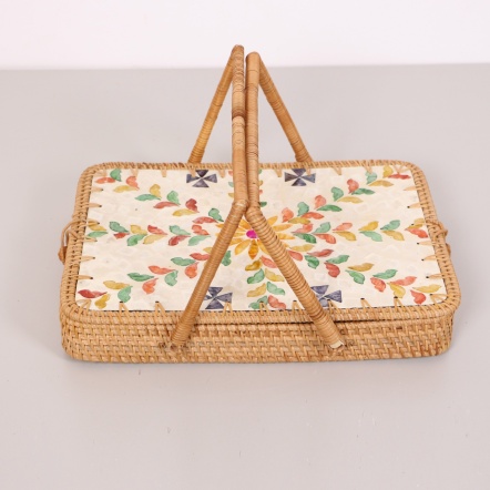Rattan, Mother of Pearl Inlaid Ceramic Trays and Coasters Rattan, Mother of Pearl Inlaid Ceramic Trays
